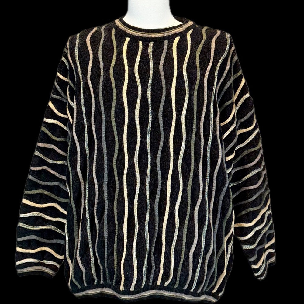 VINTAGE textured 3D raised dimension knit sweater stripes funky geometric 80s